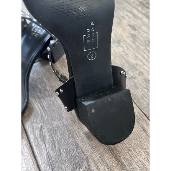 Shu Shop Women's Black Studded Ankle Strap Low Block Heel Sandals Size 6 - Picture 5 of 5